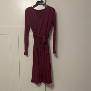 Chic Maroon Long Sleeve Sweater Wrap Dress